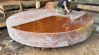 The Giant Round Table Was Cut From 2000 Year Old Wood Tree | Woodworking Project You Can Not Miss