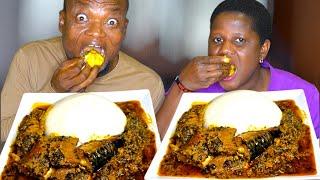 ASMR Speed eating challenge Cabbage Poundo yam fufu and Egusi Soup Nigerian Food Mukbang