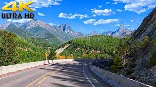 Montana Mountain Scenic Drive on US Route 2 in Glacier National Park 4K - Montana Fall Colors