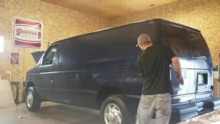 Cleaning a Ford van F-150 in preparation to wrap