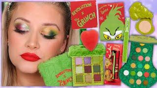 THE GRINCH X MAKEUP REVOLUTION EYESHADOW PALETTES, LIP KIT, HIGHLIGHTER & MORE REVIEW!