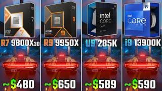 RYZEN 7 9800X3D vs RYZEN 9 9950X vs ULTRA 9 285K vs i9-13900K | Test in 6 Games