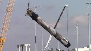 SpaceX booster being moved from vertical to horizontal