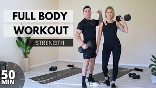 50 min Full Body Workout with Dumbbells - Challenging - Home Workout - Build Muscle - Circuits