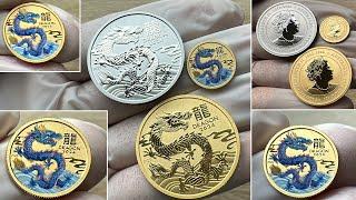 2024 Australia 1/10 oz Colorized Gold Lunar Blue Dragon BU