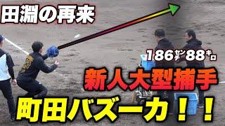 【梅野 坂本も脅やかす爆肩！！藤川監督も初日から褒めたガタイMAXのドラフト4位の町田選手のセカンドスローイング！】