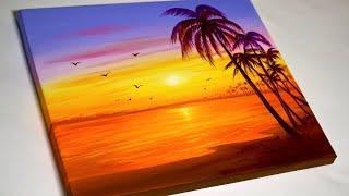 Sunset Beach Painting | Sunset Landscape Painting for Beginners