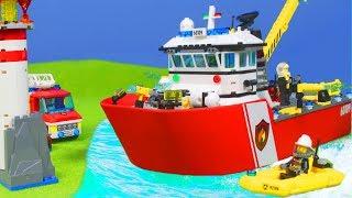 LEGO Feuerwehrmann mit Feuerwehrauto & Feuerwehr Boot für Kinder