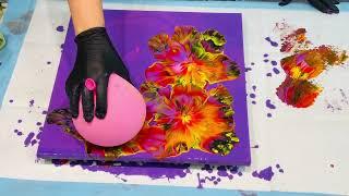 Surprised BEST EVER EASY FLORAL BLOOM EFFECT IN ACRYLIC FLUID POURING PAINTING