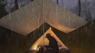 SOLO CAMPING IN HEAVY RAIN AND THUNDERSTORM COMPILATION - RELAXING CAMPING RAIN