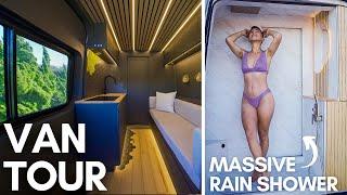 DIY STEALTH VAN TOUR with RAIN SHOWER In The Back! | Modern, Luxury Tiny Home Camper Van Conversion