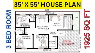 35'X55' FEET HOUSE PLAN || 3BHK ||1925 SQFT 215 GAJ || LAYOUT PLAN