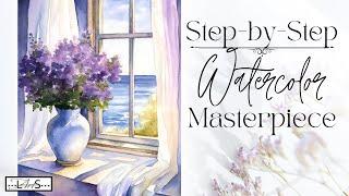 BREATHTAKING Step-by-Step Watercolor Landscape/Still Life Painting! Outline Available!!