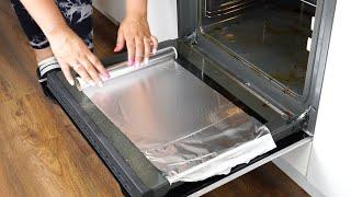 Wrap a dirty oven in foil. After 2 hours, all burns will disappear