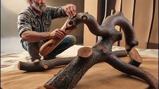 Harnessing Woodworker's Creativity and Skills: Crafting Unique Curved Table from Twisted Tree Branch