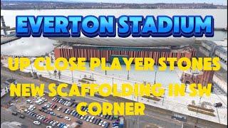 NEW Everton Stadium  Bramley Moore dock New Scaffolding In South West Stand , Up Close Player Stones