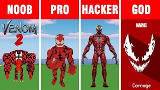 MINECRAFT: NOOB vs PRO vs HACKER vs GOD: VENOM: LET THERE BE CARNAGE. BUILD CHALLENGE.