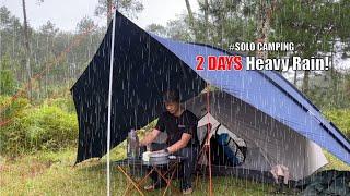 2 DAYS SOLO CAMPING HEAVY RAIN - RELAXING RAIN SOUNDS - ASMR CAMPING