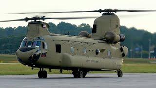 Army CH-47F Chinook up-close:Engine Start, Taxing and Takeoff