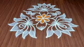 Simple Lotus Rangoli Designs | 7x4 Dots Sravanamasam Kolam Designs | Bonam Special Muggulu