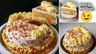 Eggless Butterscotch Cake With Praline|Eggless Cake Without Oven, Condensed Milk, Milk Powder