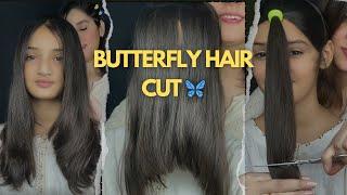 Easy Butterfly hair cut at home // How to cut layers cutting at home  // Hair cut tutorial