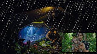 Solo Camping in Real Heavy Rain, Rainstorm and Thunderstorm Sound of Rain បោះតង់ជាមួយកូនស្វា EP 97