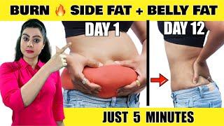 5 Minutes Belly Fat & Side Fat Burning Exercises At Home | Get A Slim Waist in 2 Weeks