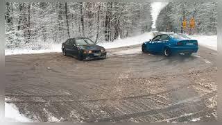 BMW E36 , E46 - pierwszy śnieg, latanie bokiem, drift zimą. GRUZY GRUZ ZIMA