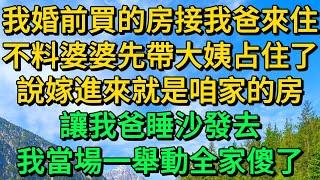 我婚前買的房要接我爸來住，不料婆婆先帶大姨占住了，說嫁進來就是咱家的房，讓我爸睡沙發去，我當場一舉動全家傻了 | 柳梦微语