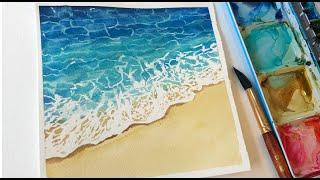 Easy  Ocean waves Watercolor/ Step by Step watercolor tutorial in under 10 minutes!!