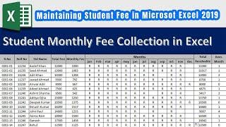 How to Create Monthly Student Fee Collection Sheet in Excel 2019 | Maintain student fee in Excel