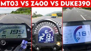 Z400 VS MT-03 VS DUKE 390 | 0 TO 100 | TOPSPEED