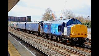 37611 top & tailed 37901 pass Oxford on 5D71 with two barrier coaches   04/04/24