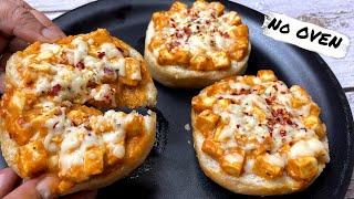 10 Minutes Paneer Pizza Bun Recipe #paneerpizzabun #cheesepizzabun #bunpizza#cheesebuns #nooven