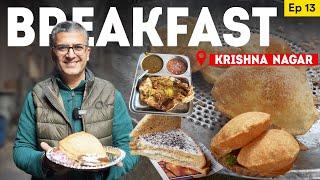 Ep 13 East Delhi Veg Breakfast Food Walk l Afeem wale chole + Paper Poori Chole + Amritsari Kulchaa