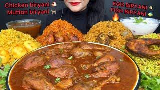 ASMR EATING CHICKEN BIRYANI,MUTTON BIRYANI,EGG BIRYANI,FISH BIRYANI,DESI STYLE CHICKEN CURRY,RAITA