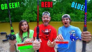 Fishing ONE Color For 24 Hours Challenge (Green vs Red vs Blue)