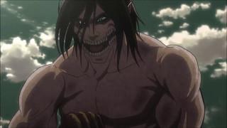 Attack on Titan Eren rips off armored titan's arm.