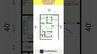 30’× 40’ house plan, 30 by 40 home plan, 30 by 40 home Design #homedesign #floorplan