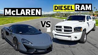 BUILT vs BOUGHT! 1300hp Cummins RAM races Fresh-off-the-Floor McLaren 570S