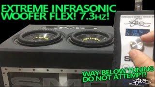 Extreme Infrasonic Subwoofer Flex! Bass Sweep Down to 7.3HZ! WAY BELOW TUNING DO NOT ATTEMPT!