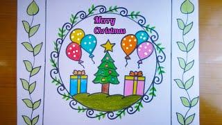 Merry Christmas Drawing / Christmas Drawing / Christmas Tree Drawing /  Christmas Drawing In Circle