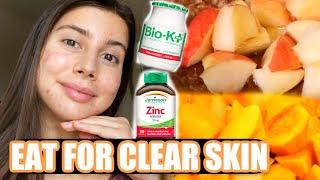 WHAT I EAT IN A DAY FOR CLEAR SKIN || Best supplements, how to get clear skin through diet fast!!