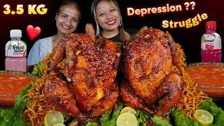 2 Whole Chicken Mukbang ASMR|| Eating 2 whole spicy chicken and spicy noodles with spicy sauce 