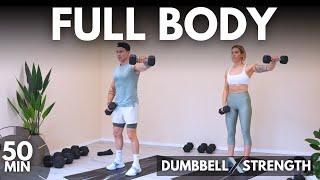 50 min FULL BODY STRENGTH WORKOUT at HOME - Muscle Building Dumbbell workout