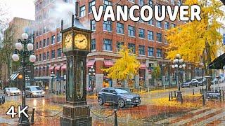  【4K】️️️ Heavy Rain in Downtown Vancouver BC, Canada. Relaxing Walk.