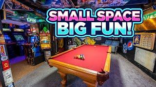 Big Arcade Energy in a Tiny Basement! Man Cave Tour