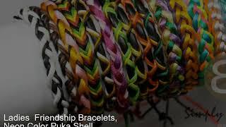 Ladies Friendship Bracelets, Neon Color Puka Shell Bracelets, Souvenir Shop