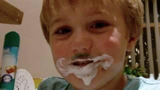 Funny Little Brother Brushing His Teeth